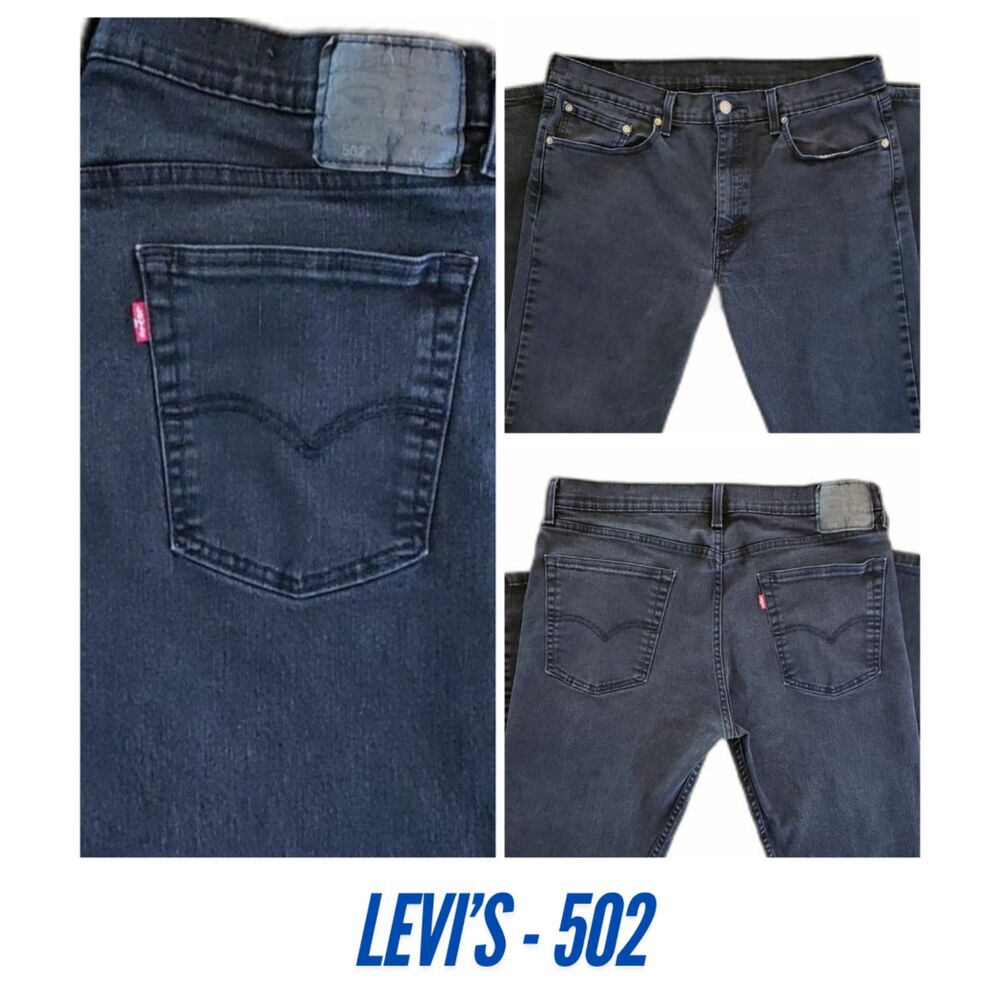Levi's 502 Men Taper Stretch Jeans Black Size 36x32